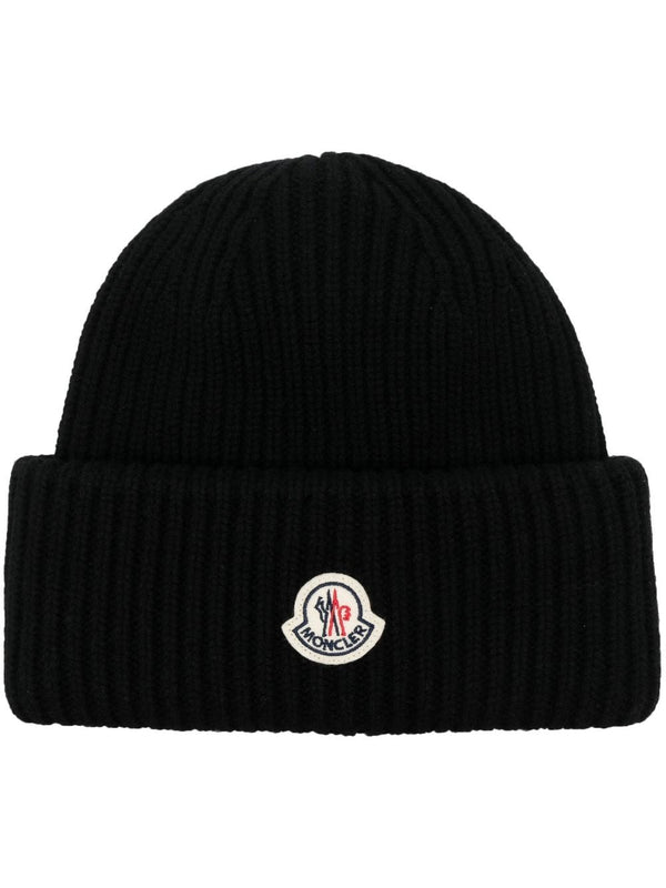 logo-patch ribbed beanie