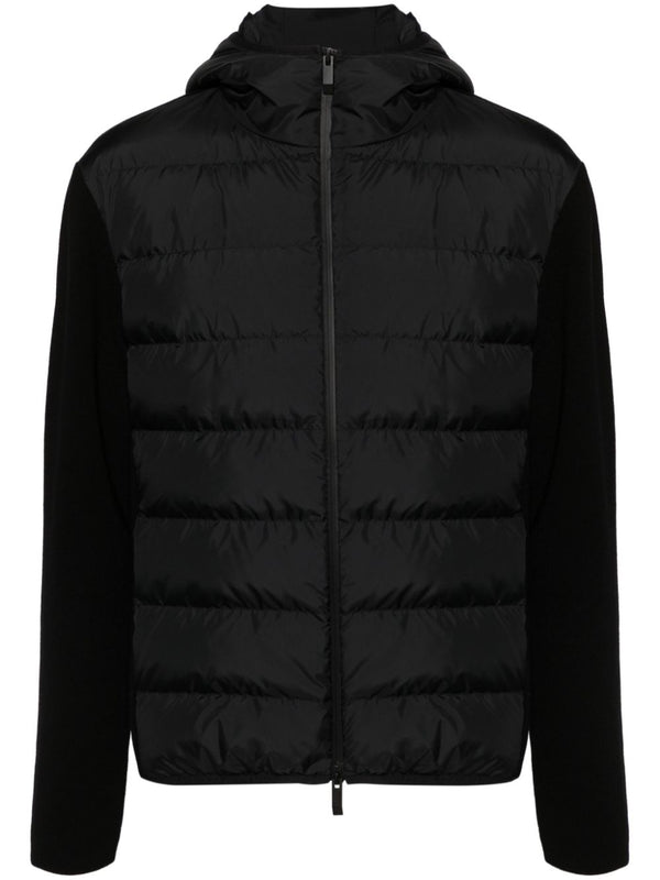 padded-panels knitted hooded jacket