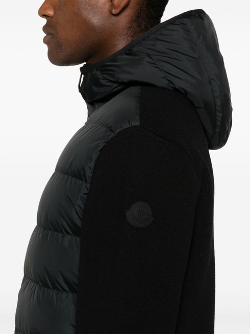 padded-panels knitted hooded jacket