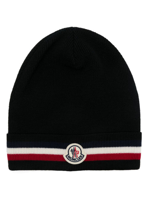 tricolour-stripe wool beanie hat