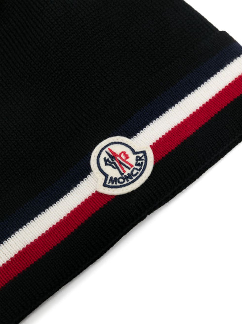 tricolour-stripe wool beanie hat
