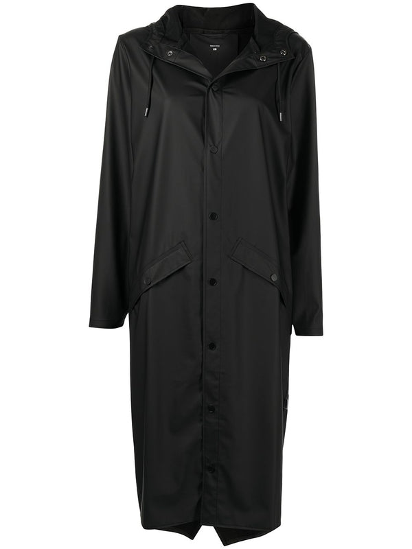 Longer drawstring-hood raincoat