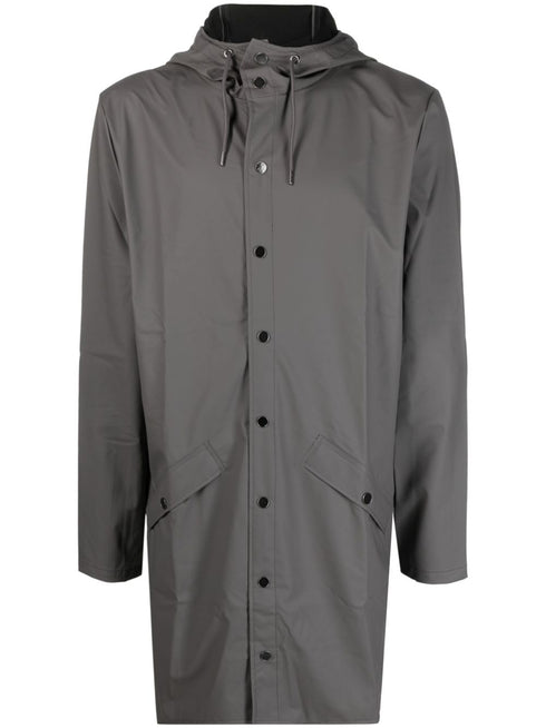 hooded stud-fastening raincoat