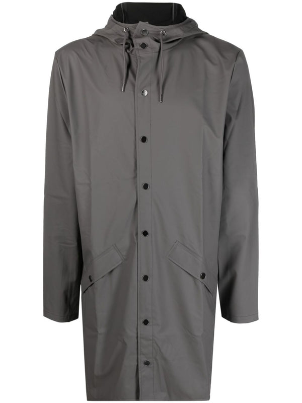 hooded stud-fastening raincoat