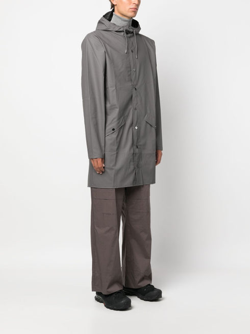 hooded stud-fastening raincoat