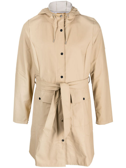 belted hooded raincoat