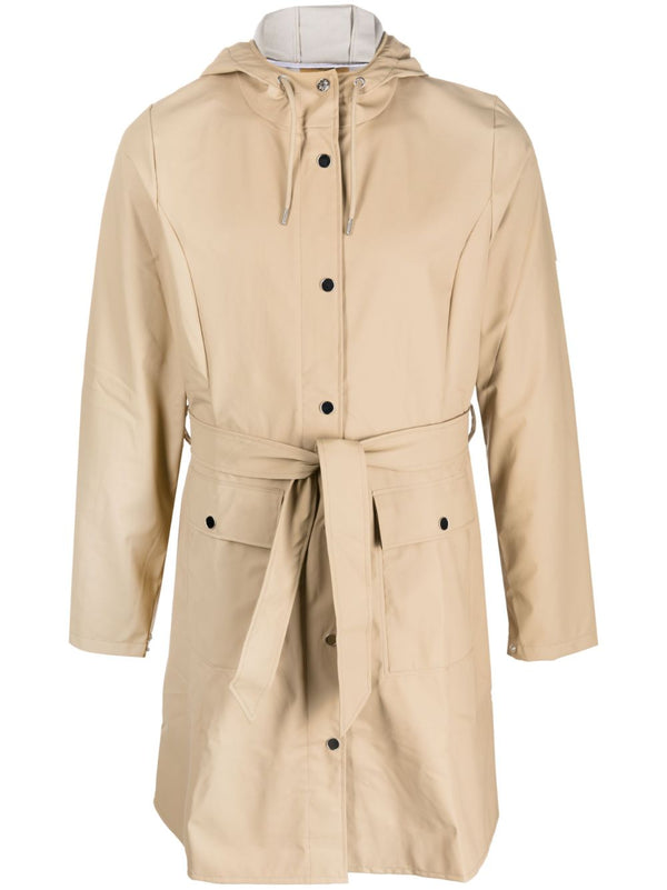 belted hooded raincoat