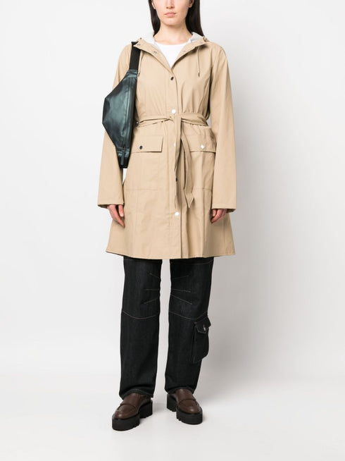 belted hooded raincoat