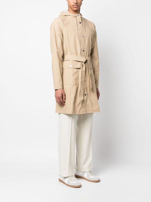 belted hooded raincoat