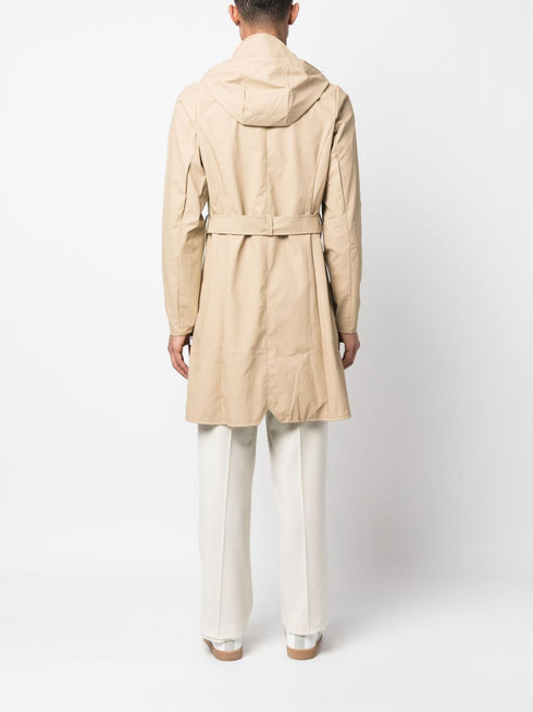 belted hooded raincoat