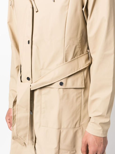 belted hooded raincoat