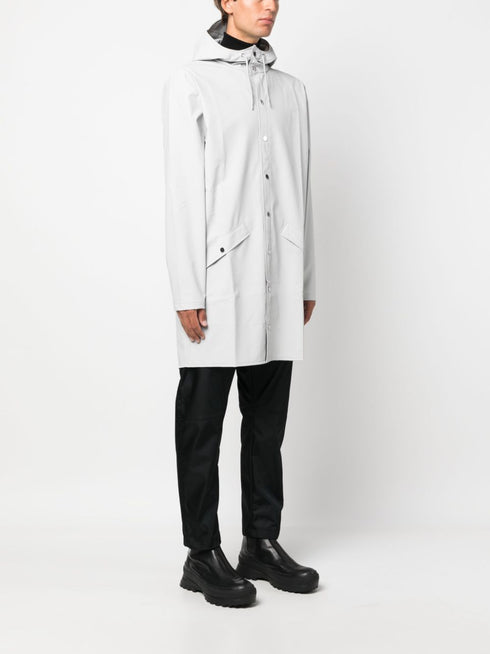 hooded stud-fastening raincoat