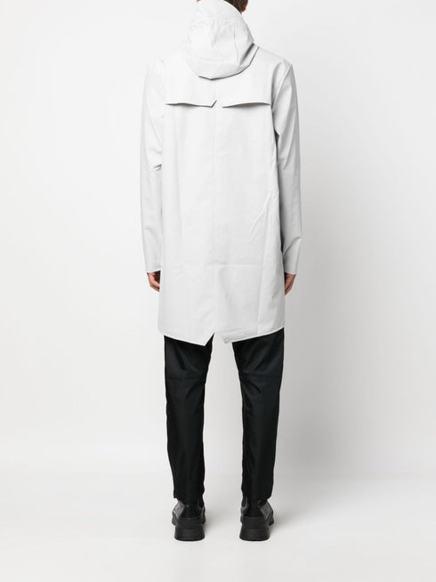 hooded stud-fastening raincoat