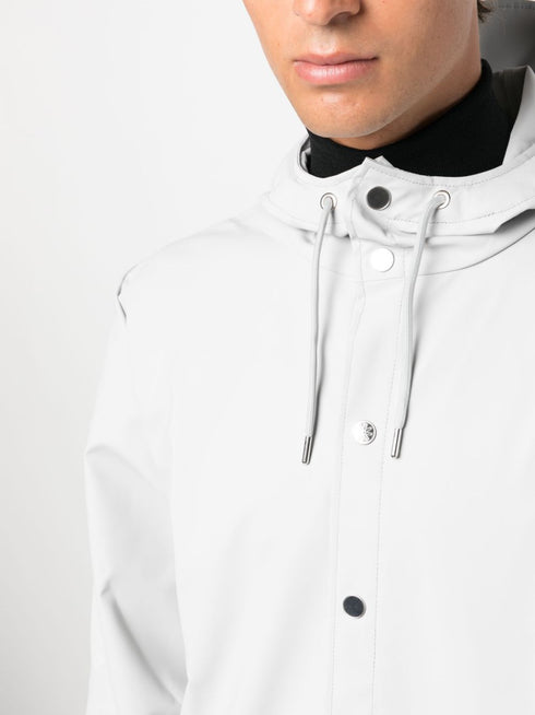 hooded stud-fastening raincoat