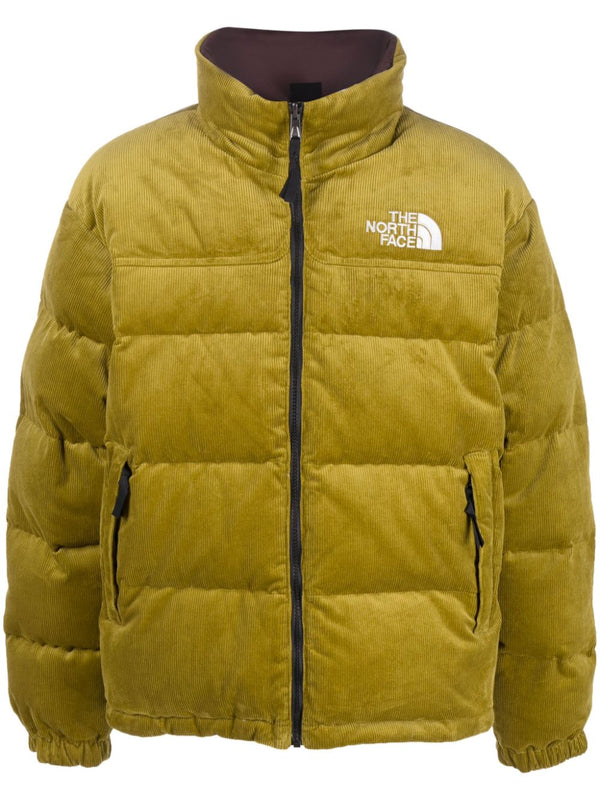 logo-embroidered corduroy padded jacket