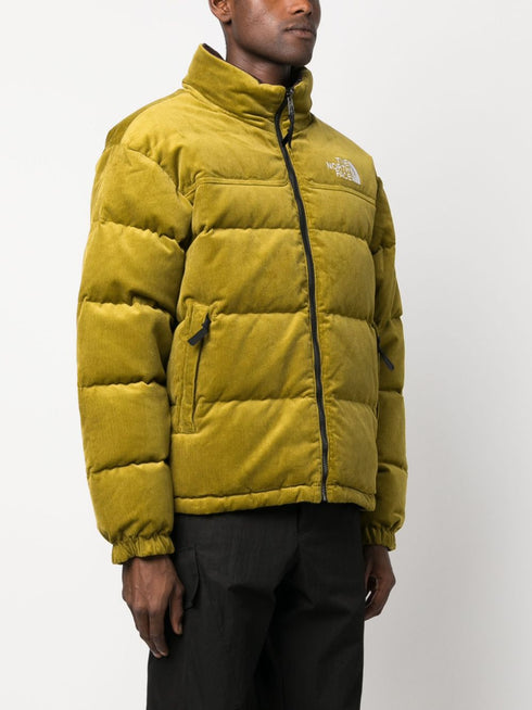 logo-embroidered corduroy padded jacket