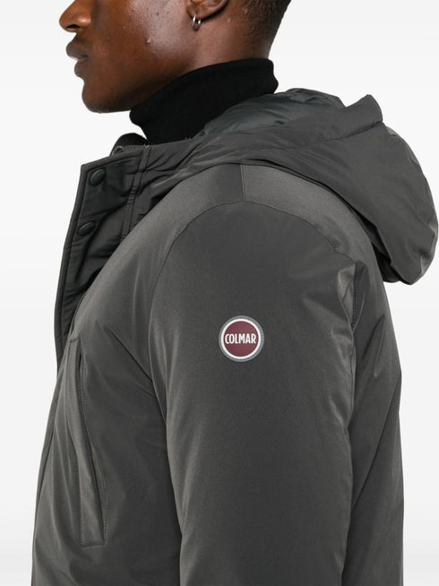 logo-embossed coat