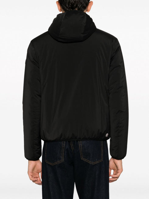 logo-patch zip-up hooded jacket