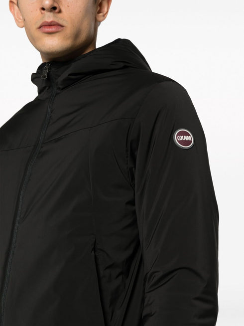 logo-patch zip-up hooded jacket