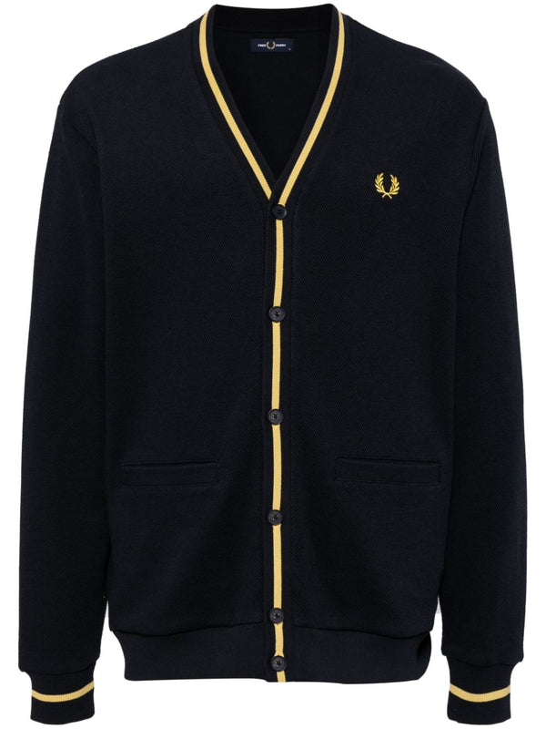 logo-embroidered button-up cardigan