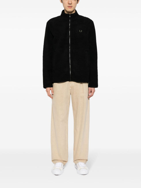 logo-embroidered fleece bomber jacket