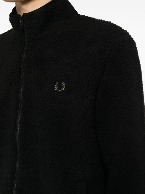 logo-embroidered fleece bomber jacket