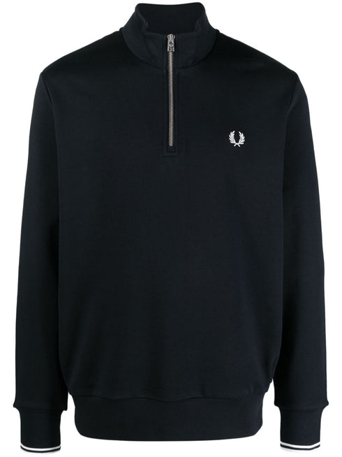 logo-embroidered zip-up jumper