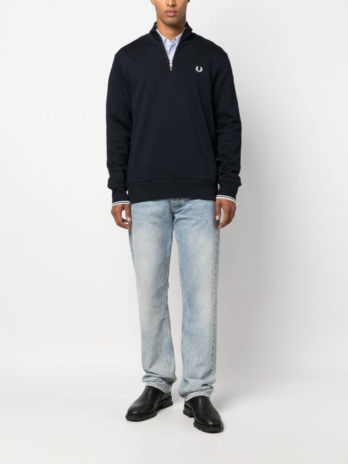 logo-embroidered zip-up jumper