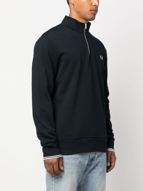 logo-embroidered zip-up jumper