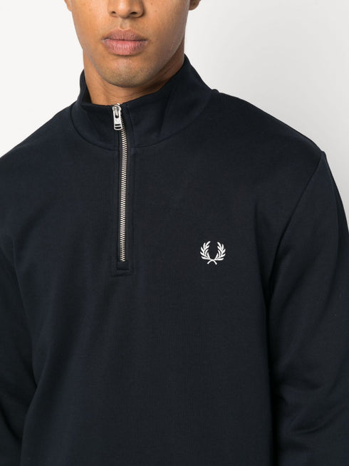 logo-embroidered zip-up jumper