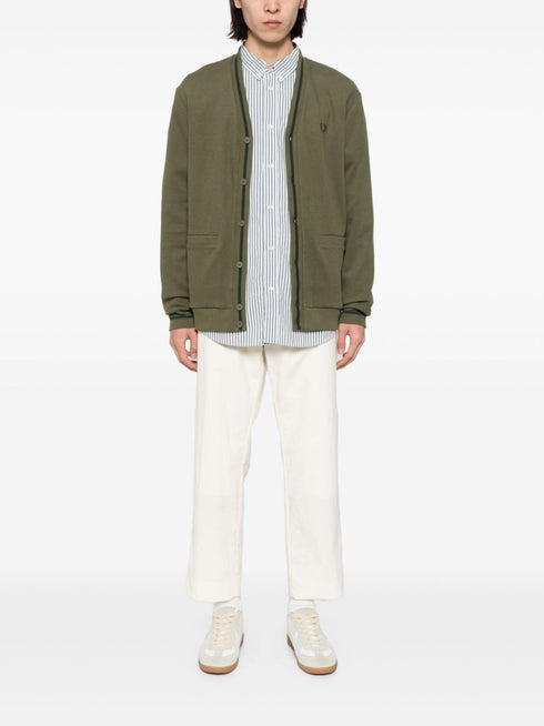 logo-embroidered button-up cardigan