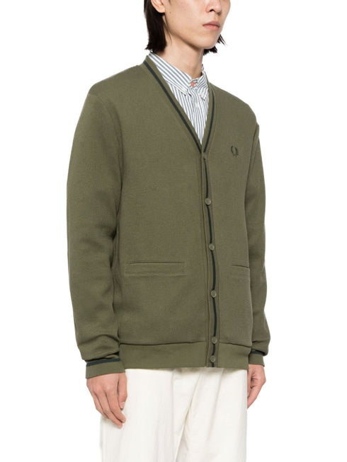 logo-embroidered button-up cardigan