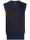 Checkerboard V-neck knitted vest