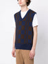 Checkerboard V-neck knitted vest