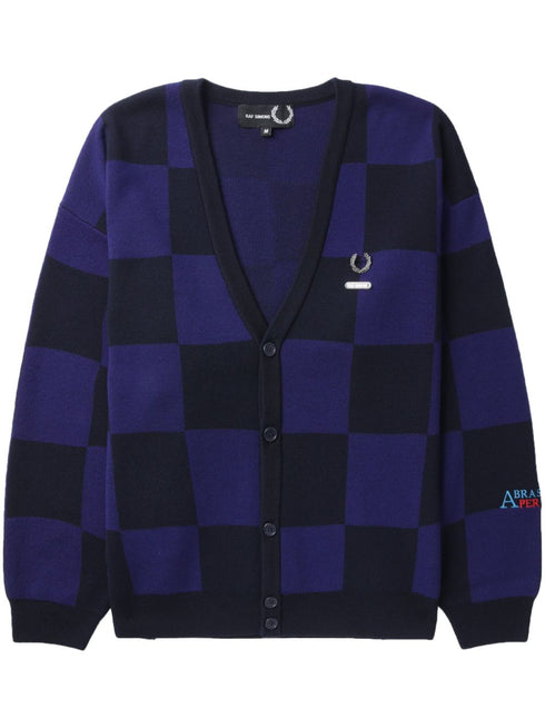 x Raf Simons logo-appliqué checkered cotton cardigan