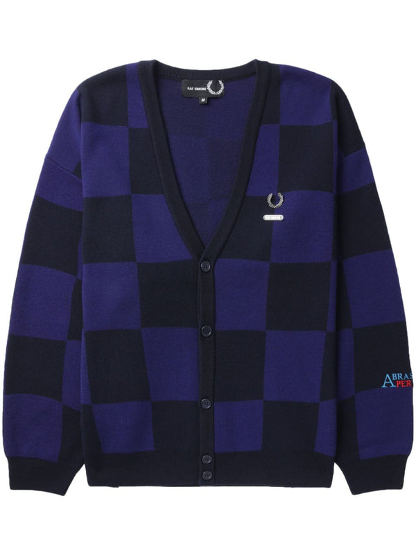 x Raf Simons logo-appliqué checkered cotton cardigan