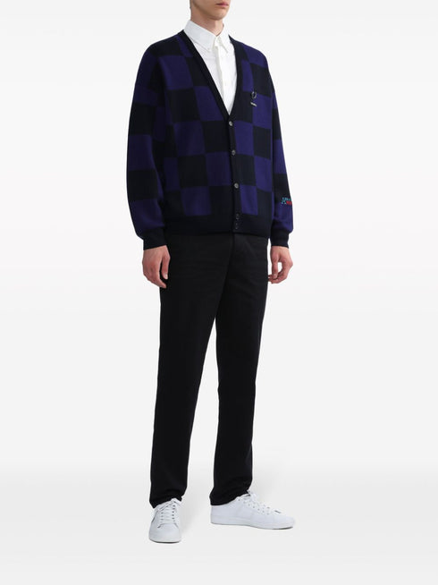 x Raf Simons logo-appliqué checkered cotton cardigan