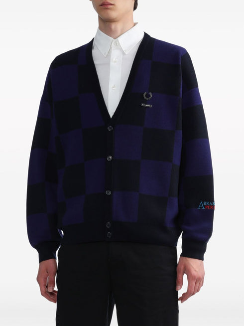 x Raf Simons logo-appliqué checkered cotton cardigan