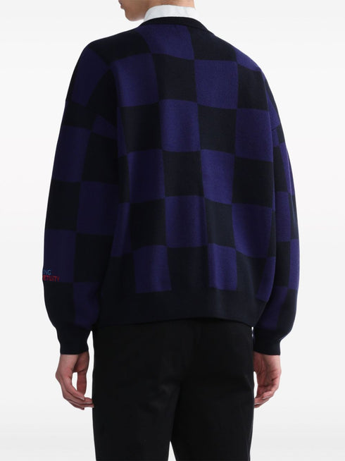 x Raf Simons logo-appliqué checkered cotton cardigan