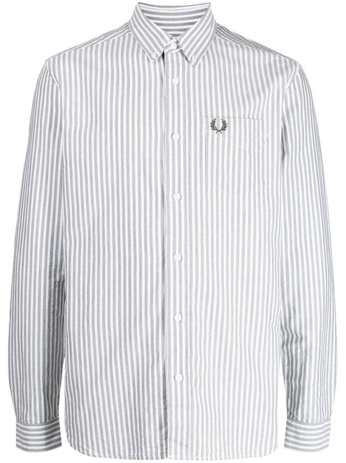 logo-embroidered striped cotton shirt