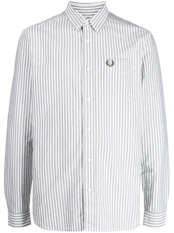 logo-embroidered striped cotton shirt