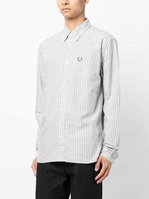 logo-embroidered striped cotton shirt