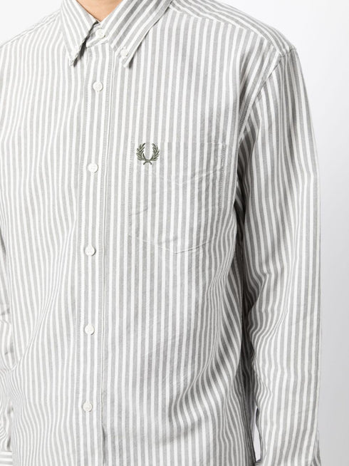logo-embroidered striped cotton shirt