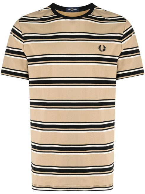 bawełniana koszulka w paski z haftowanym logo