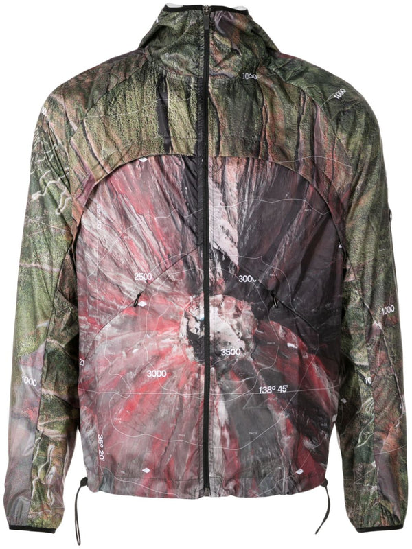 abstract-print hooded jacket