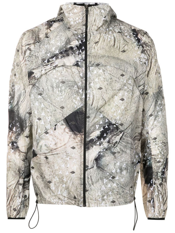 abstract-print hooded jacket