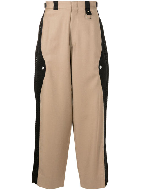 mesh-panelled wide-leg wool trousers