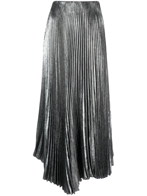 metallic-effect pleated midi skirt