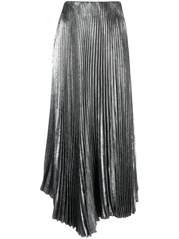 metallic-effect pleated midi skirt