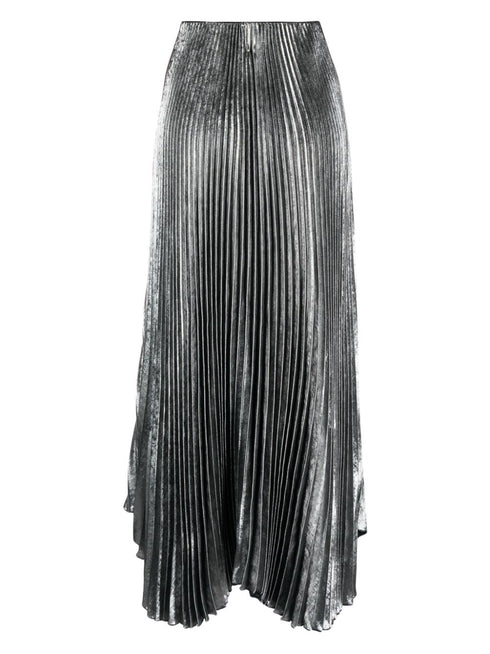 metallic-effect pleated midi skirt